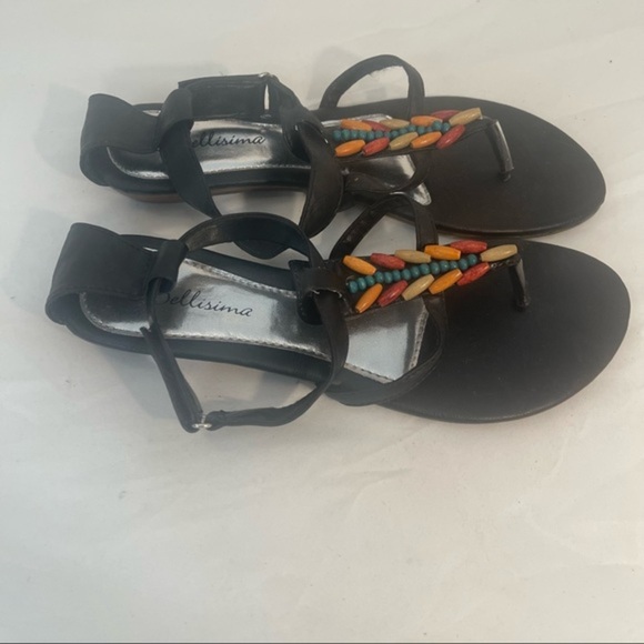 Bellisima Beaded Black Ankle Strap Sandal Size 38 - Picture 3 of 5